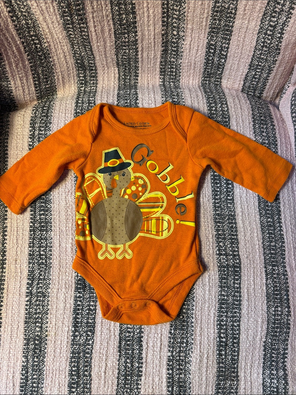 Faded Glory Orange 'Gobble!' Turkey Long-Sleeve Baby One-Piece